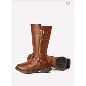 FabKids Brown Quilted Moto Boots - Girls Size 5